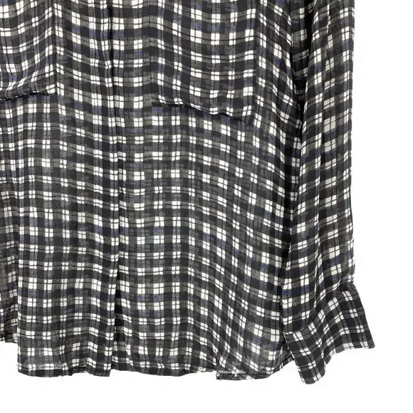 Club Monaco Women's Size S Lightweight Sheer Silk Plaid Button Down Shirt Black - Picture 4 of 6